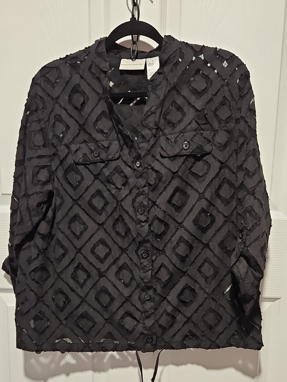 Alfred Dunner Black Textured Button-Up Blouse - Picture 1 of 6